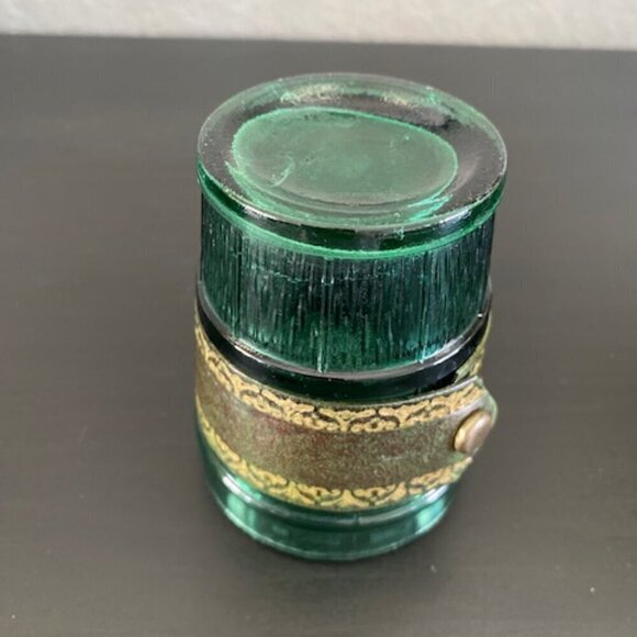 RARE! Vintage MCM Emerald Green Leather Banded Tumbler Glasses Set of 6 - Picture 9 of 14